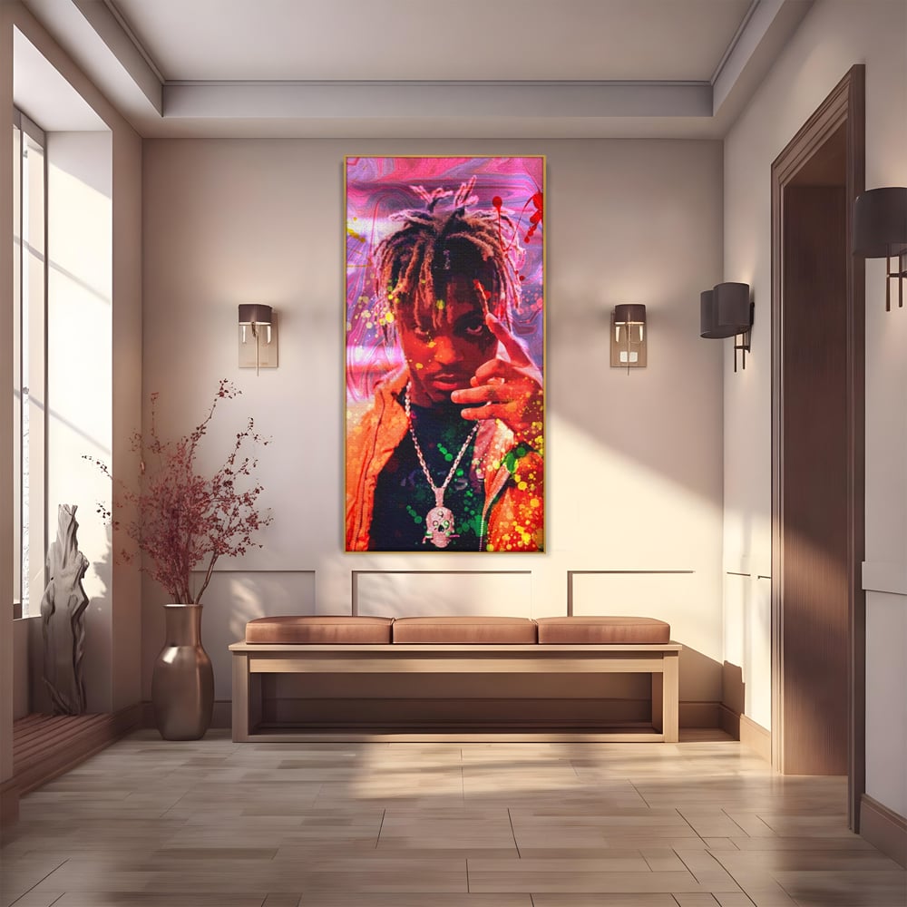 Tablou canvas cu tablou portret juice wrld, in rama de aluminiu auriu
